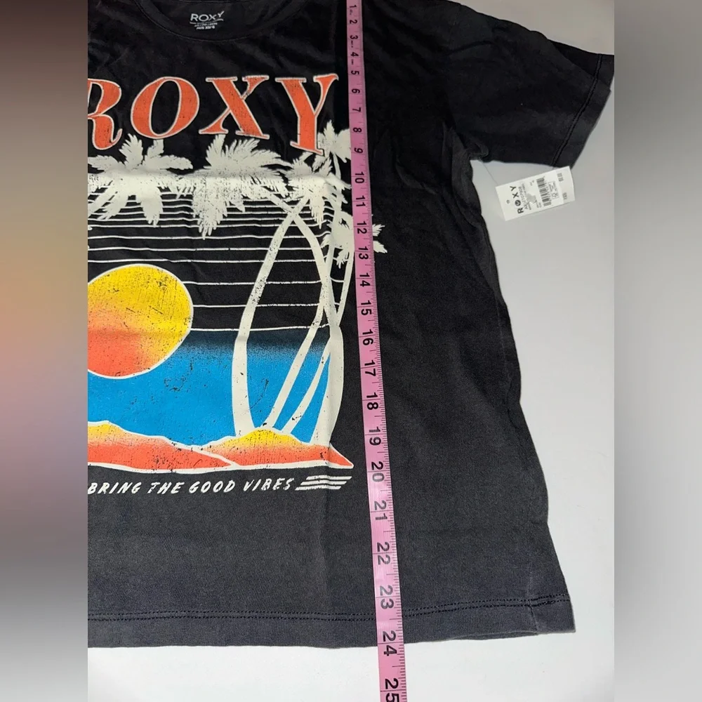 ROXY “Bring the Good Vibes” Black Cotton Vintage Style Band Boho T-Shirt Tee XS - Picture 5 of 8
